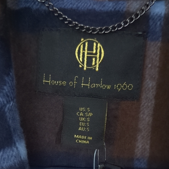 House of Harlow 1960 Blue and Brown Plaid Trench Coat - Picture 3 of 7